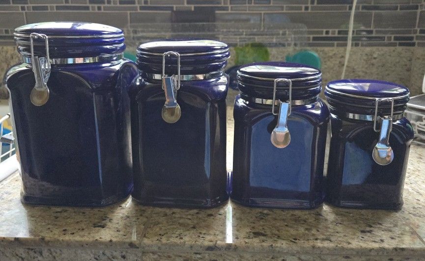 Set Of 4 Cobalt Blue Canisters