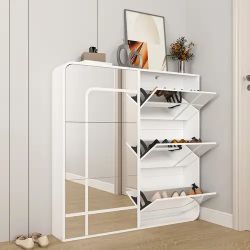 Mirror Shoe Storage Cabinet with 6 Flip Drawer, 18-24 Pairs Large Shoe Organizer