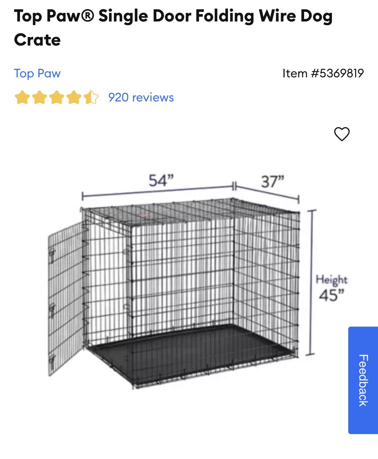 XXL Folding Dog Crate - Top Paw Single Door Folding Wire Dog Crate