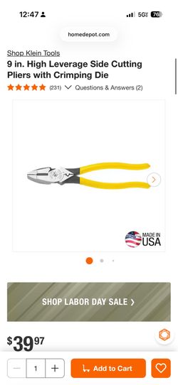 Klein Tools 9 in. High Leverage Side Cutting Pliers