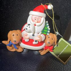 Santa & Pets Clay Ornament