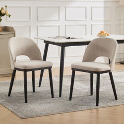 Wooden Dining Chairs Set of 2 Upholstered Kitchen Dining Room Chairs with Curved Backrest and Wood Leg Beige