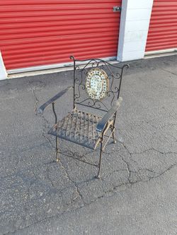 Wrought Iron Patio Chair with Mosaic Back