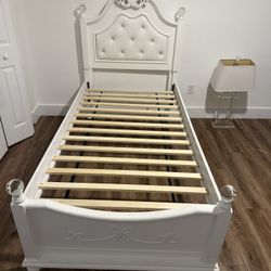 White Twin Bed Frame & Lamp 