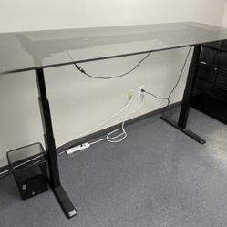 Large Electric Height-Adjustable Standing Desk with Memory, Impact Tinted Glass Top - 90x32 inches