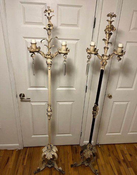 A Pair Of 19th Century French Wrought Iron Floor Candelabra 6 ft tall. 