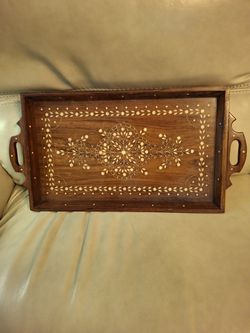 25x13 Handcrafted Wooden Tray With Pearl Or Bone Inlay