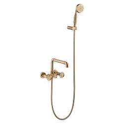 FLG 2-Handle Claw Foot Tub Faucet with Hand Shower, Wall Mount Tub Filler in Brushed Gold