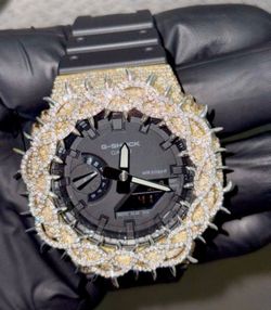 G Shock Watch 9 Carats lab Diamonds Thorn bezel - Black Rubber Band with Box