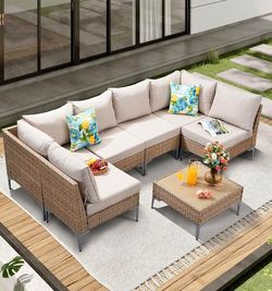 Outdoor Wicker Sectional Sofa Set with Coffee Table