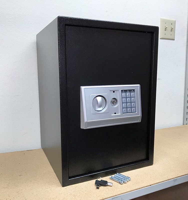 $85 (new in box) digital safe box open with electronic keypad or master key, wall or floor mountable