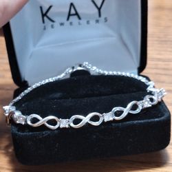 Kay Jewelers Bolo Infinity Bracelet.925 Sterling Silver  w/ Diamonds .