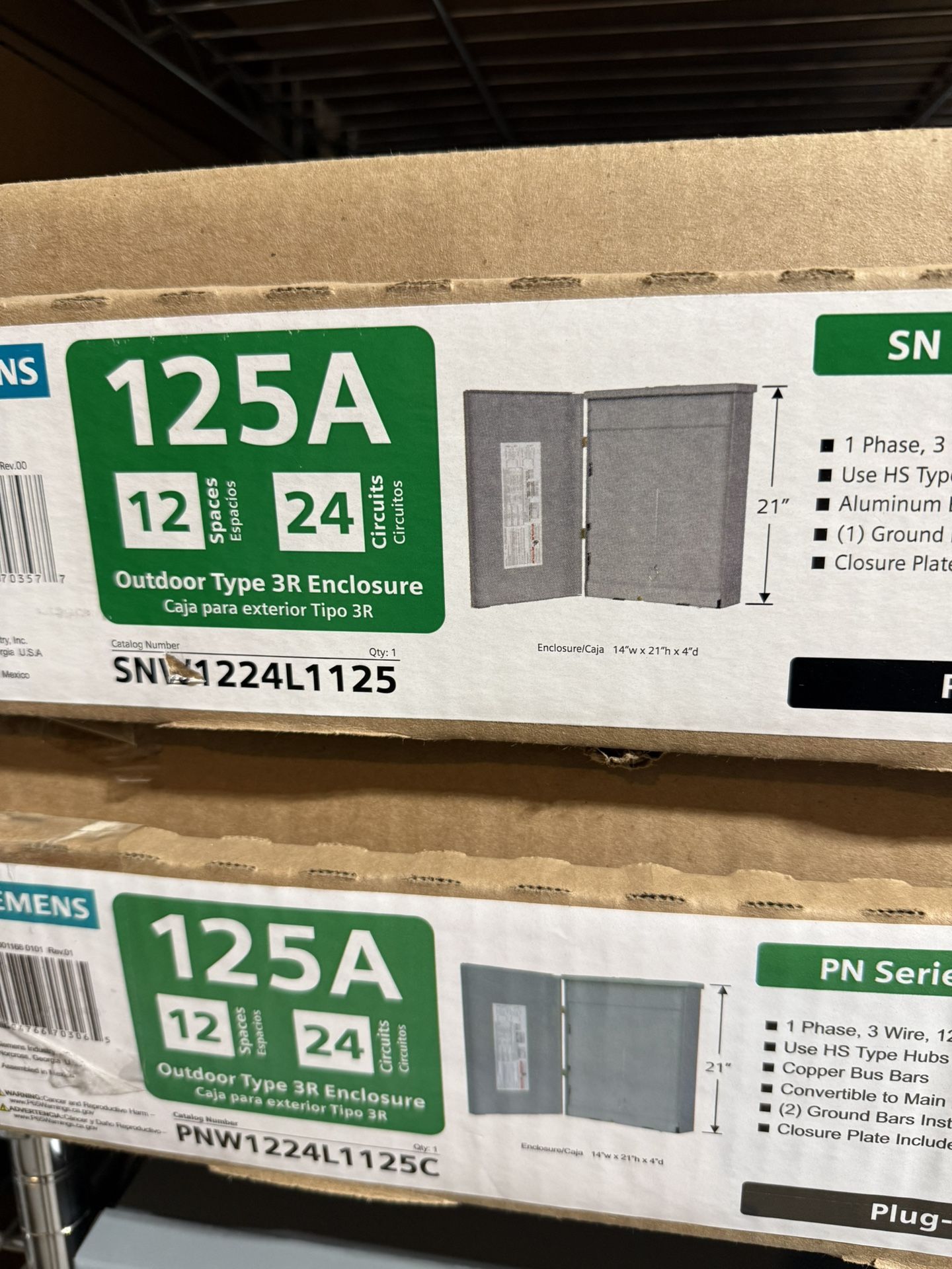 Siemens 125 Amp 12 Space Electrical Sub Panel N3R Outdoor