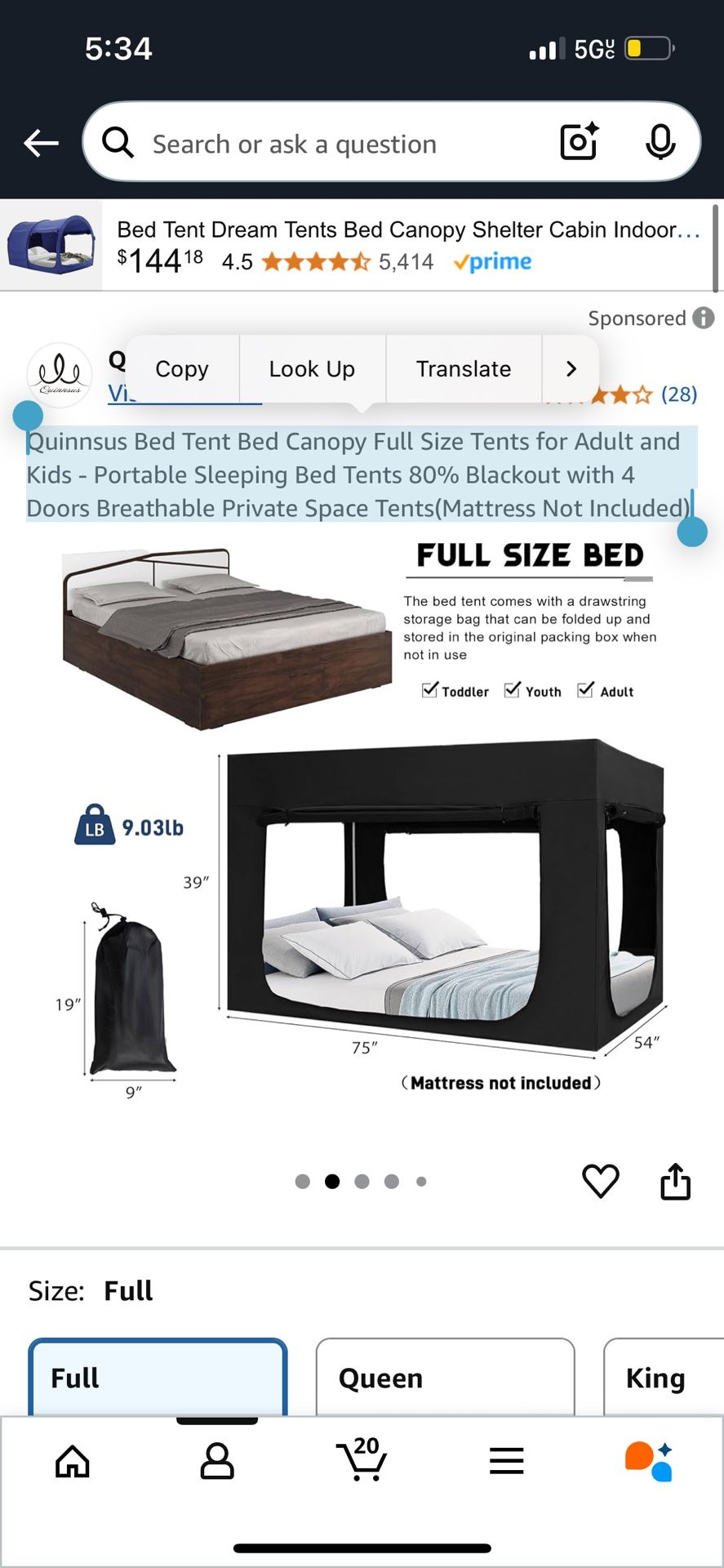 Quinnsus Bed Tent Bed Canopy Full Size Tents for Adult and Kids - Portable Sleeping Bed Tents 80% Blackout with 4 Doors Breathable Private Space Tents
