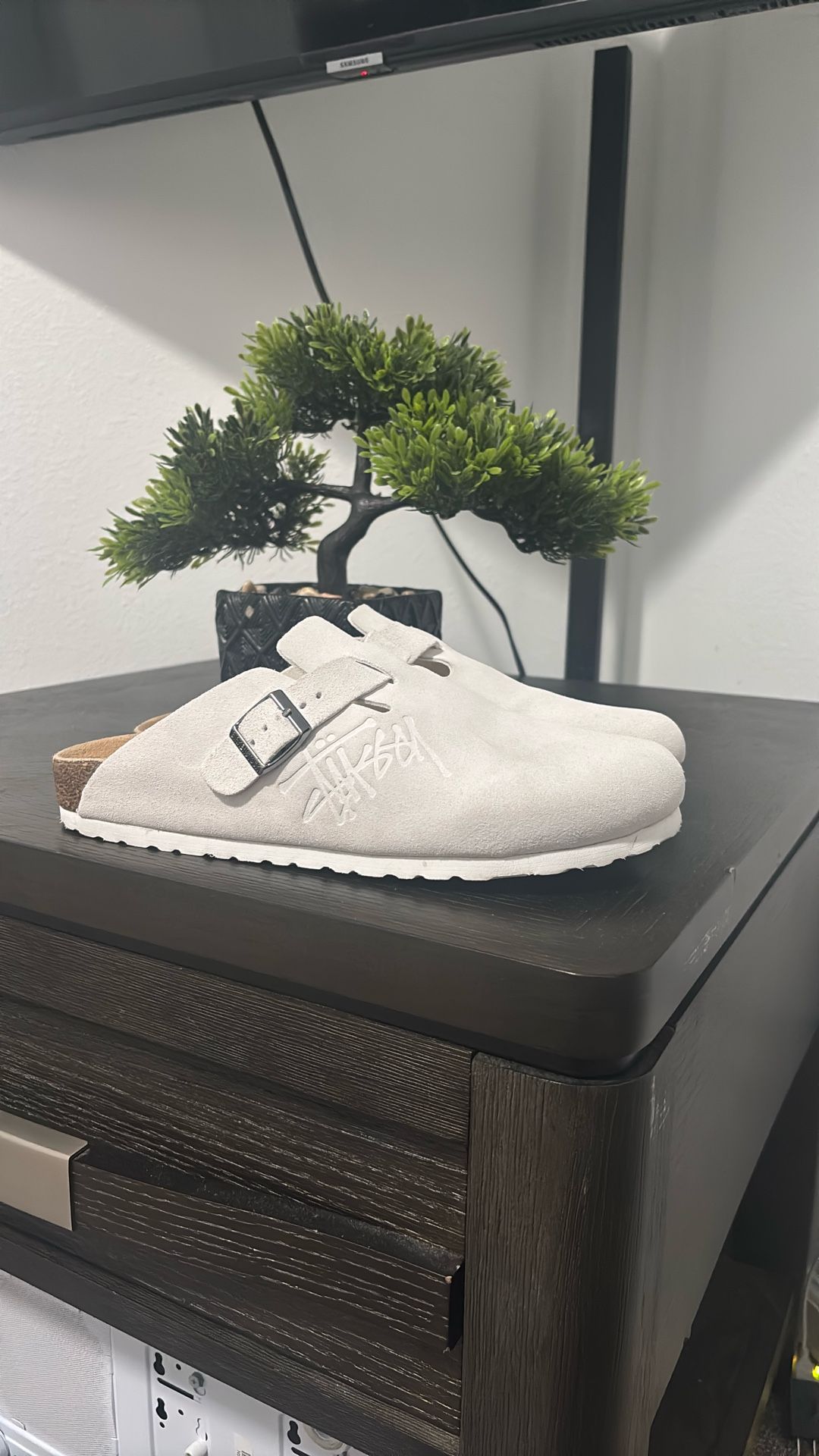 Stussy Birkenstocks Grey And White
