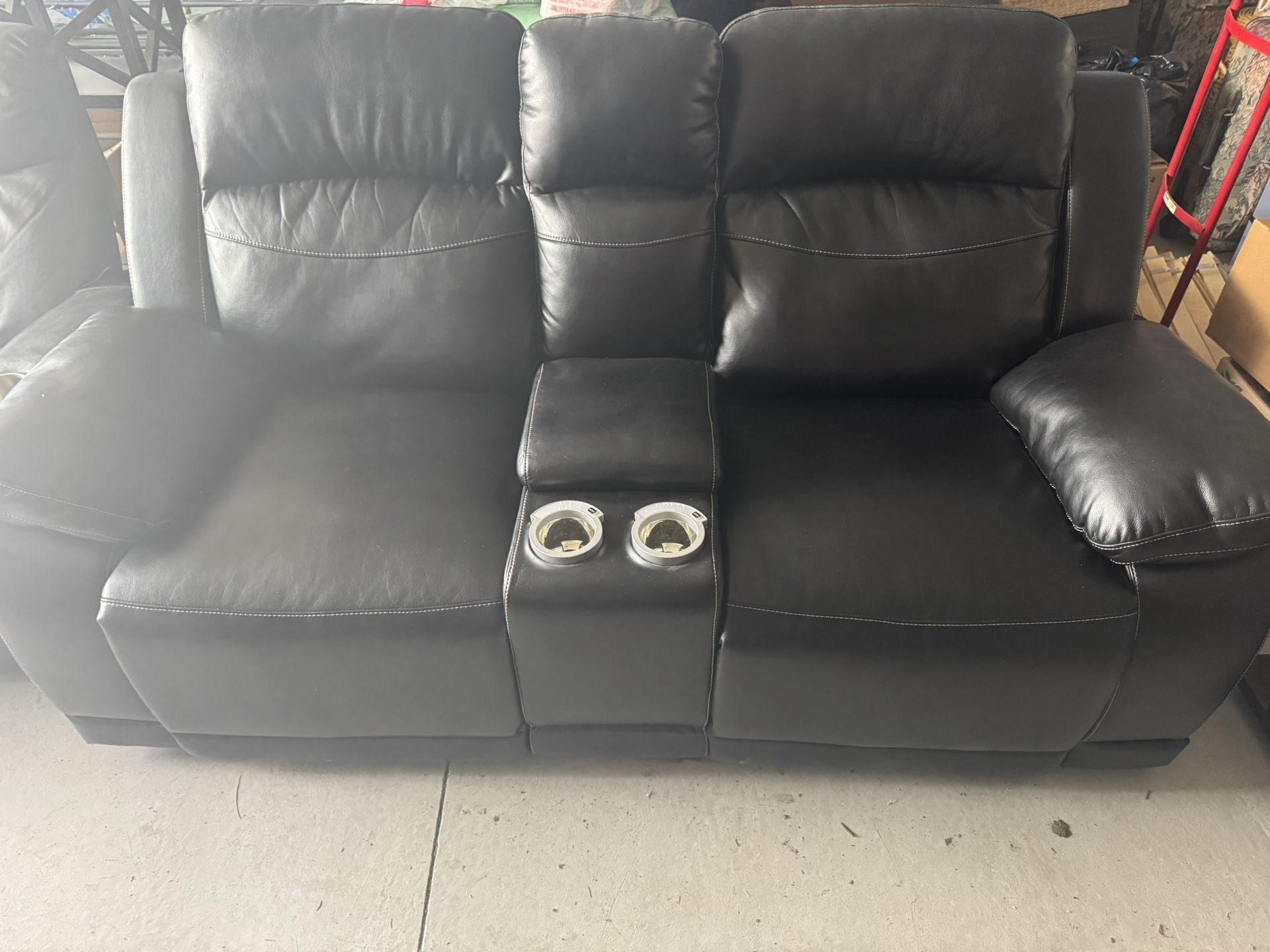 Leather Reclining Theater Loveseat (with cup holders)