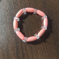 Pink Long Wood Beads And Star Clear Beads Bracelet