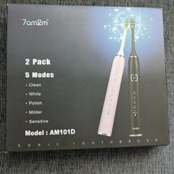 7am2m Sonic Electric Toothbrush Set – 2 Pack, 5 Modes Rechargeable