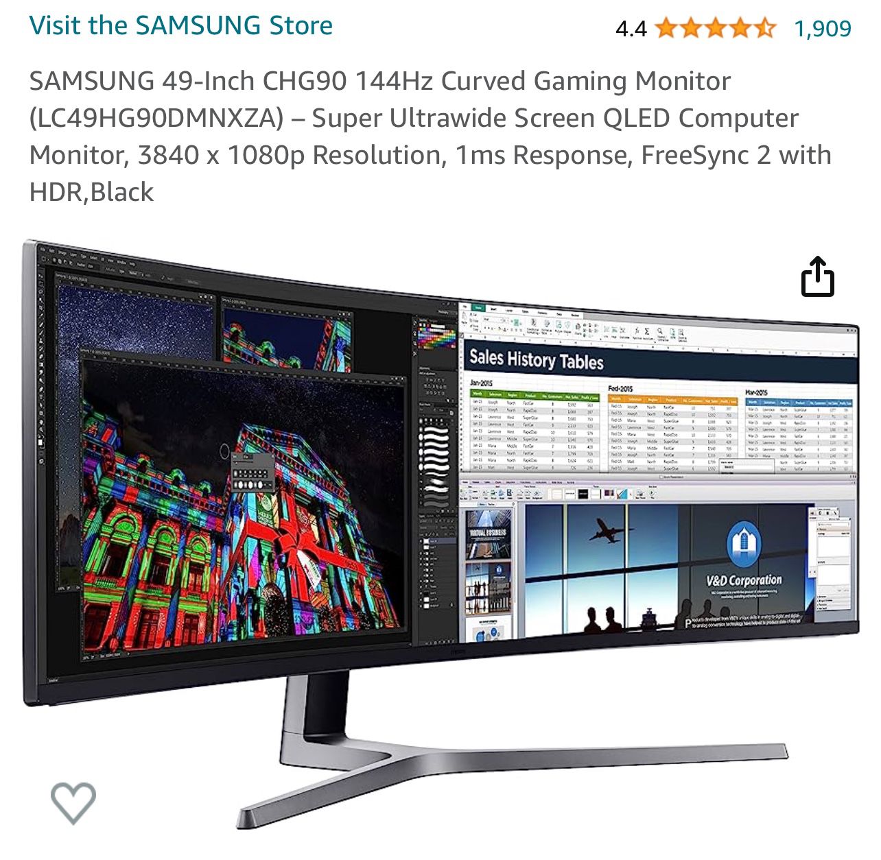 SAMSUNG 49-Inch CHG90 144Hz Curved Gaming Monitor 