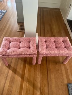Pair of Pink Tufted Upholstered Parsons Benches