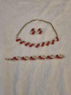 Vintage 1950s Red Enamel Parure Set