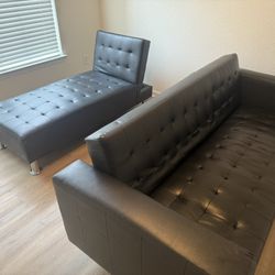 Black Leather Couch Set 