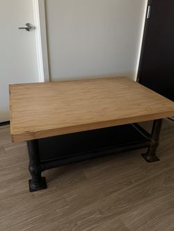 industrial style coffee table with wooden top