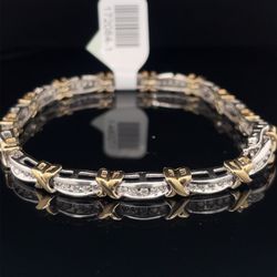 10KT Two Tone Gold 7” Diamond Tennis Bracelet 14.00g 1CTW 172084