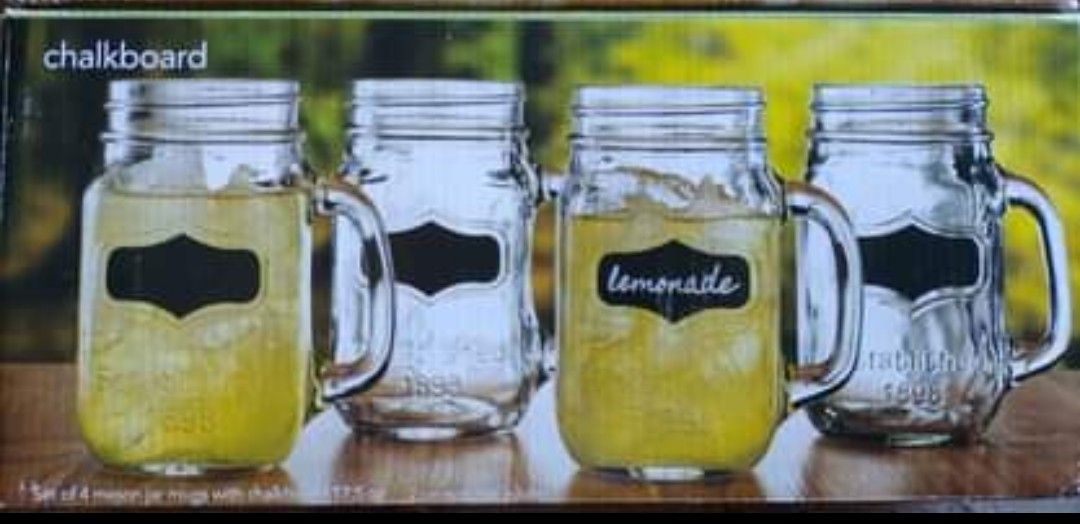 Glass Mason Jar mugs with chalkboard label 12 glasses