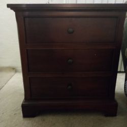 Solid Wood End-table / Nightstand. 3 Outlet Power Strip Attached To The Back Of Unit.