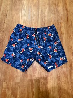 Disney Mens Medium Navy Blue Mickey Mouse Tropical Floral Swim Trunks Board Shor