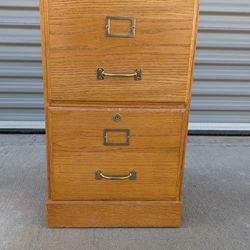 Vintage Solid Wood Two Drawer Pedestal File Cabinet 