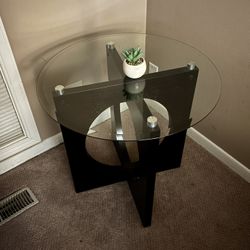 Dark Brown Wood & Glass Coffee Table With 2 Side Tables 