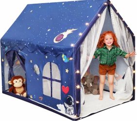 Kids Space Tent Indoor Playhouse-With Star Light, Padded Mat, Extra Large Bedroom Play Tent, Double Curtain, Two Door Access For Toddler Boys, Astrona