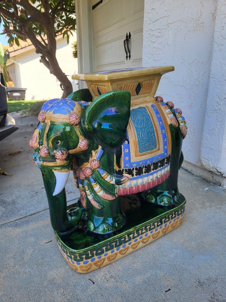 Large Ceramic Asian Elephant Plant Stand/Table Base from 1960s