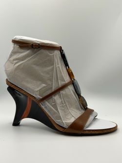 Sam Edelman Beaded Brown Leather Wedge Sandals US 7.5M