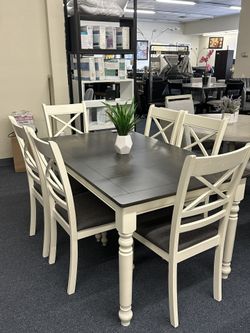 7 Pc Gray/white Antique Dining Set 