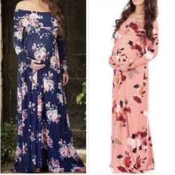 Maternity maxi Dress | Gown - Photos - Baby shower - Gender Reveal Off Shoulder long Sleeve Pregnancy Photos ❎ AVAILABLE ❎