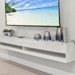 White Modern Floating TV Stand  With Lights 