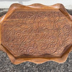 Hand-Carved Wooden Pedestal Side Table / Accent Table