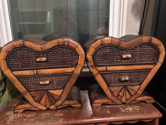 VINTAGE BAMBOO HEART Jewelry WOODEN  Storage Boxes