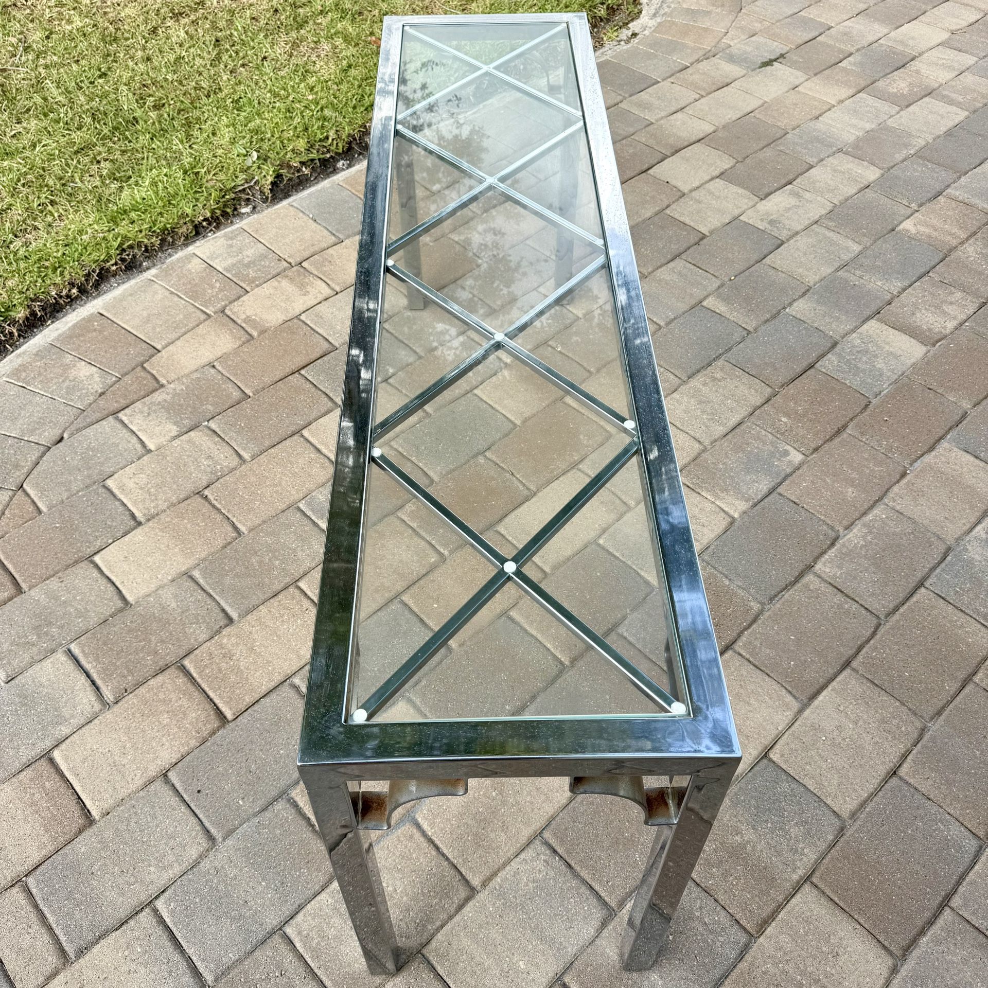 Mid Century Chrome Lattice Console Sofa Table