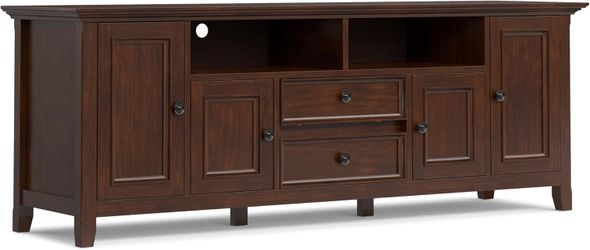 SIMPLIHOME Amherst 72-inch Wide Solid Wood TV Stand in Russet Brown