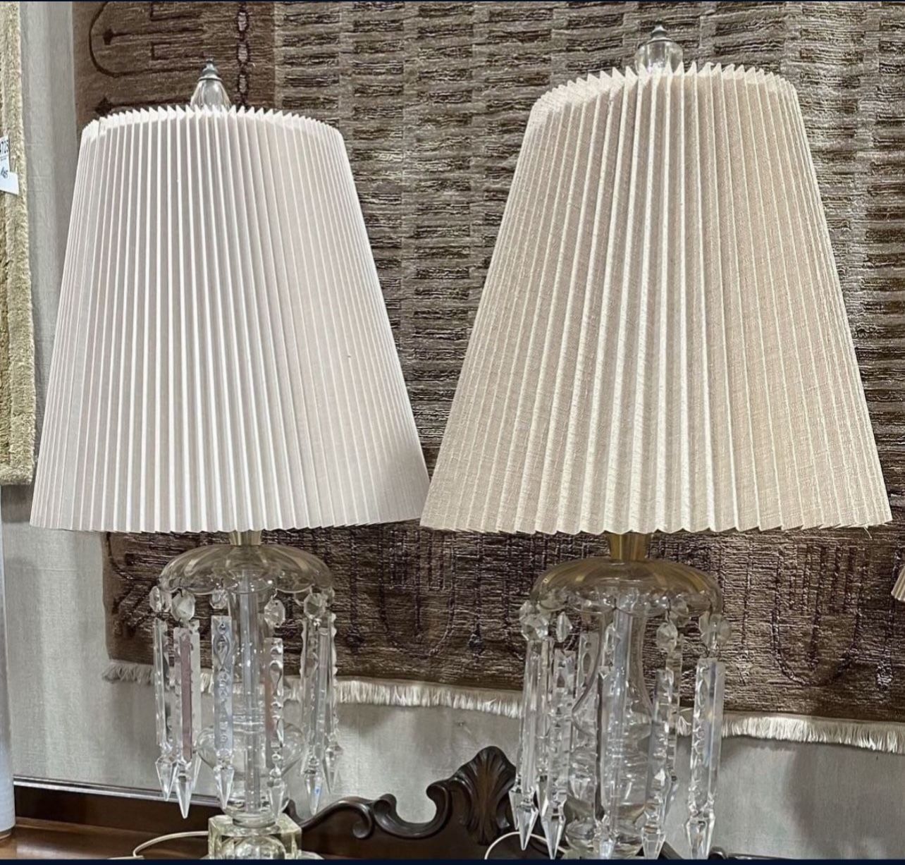 Vintage Hollywood Regency Bohemian Cut Crystal Dazzling Matched Glass Table Lamps Large