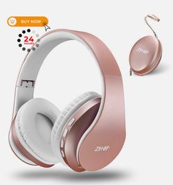 ZIHNIC Bluetooth Headphones Over-Ear, Foldable Wireless and Standard, Rose
