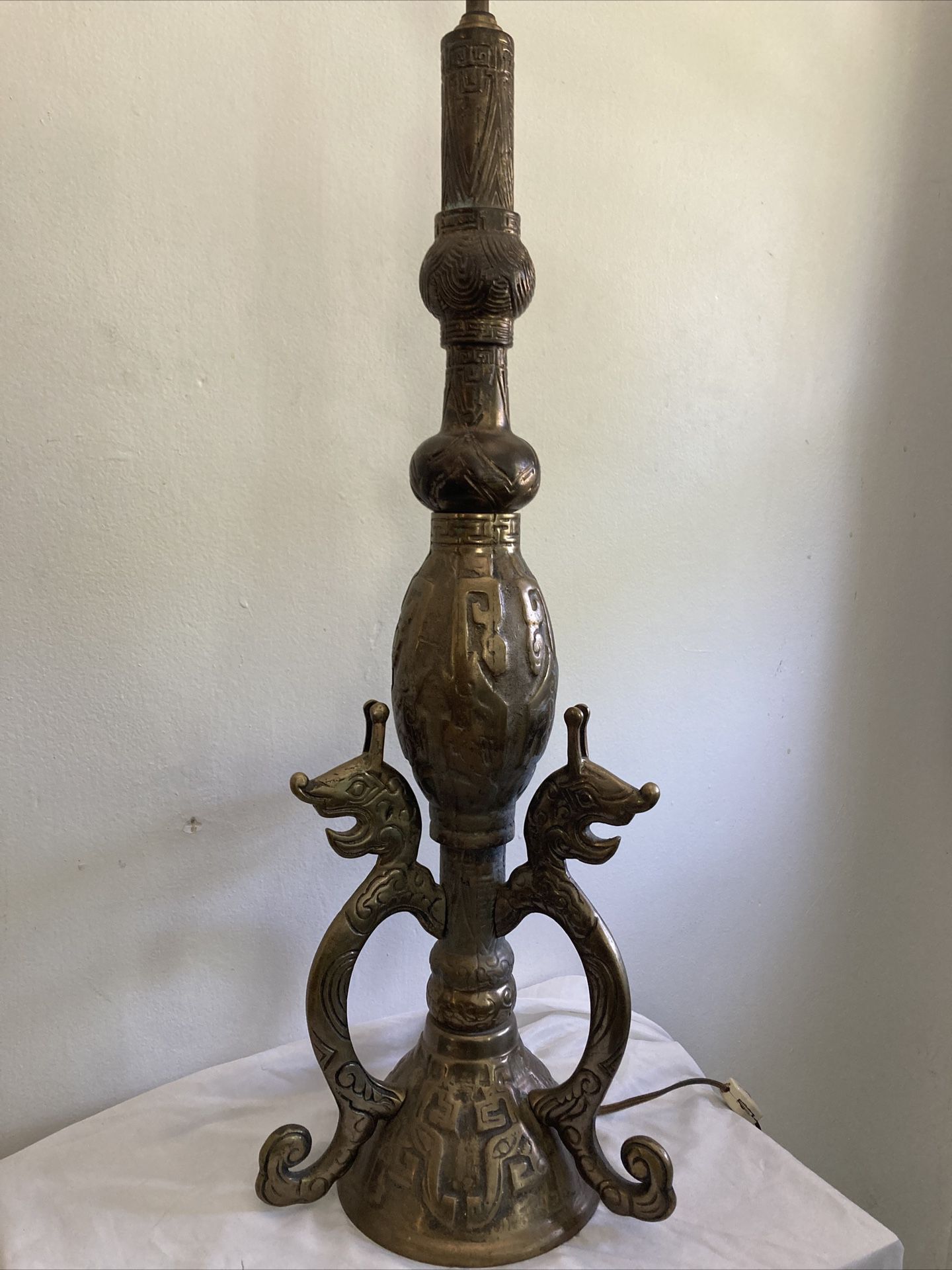 Antique Vintage Brass Chinese Lamp 36”