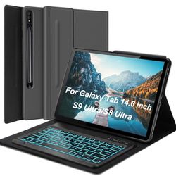 Galaxy Tab S9 Ultra Keyboard Case, Tab S9 Ultra Case With 7 Colors Backlight Keyboard, Smart Protective Cover With S Pen Holder For Samsung Galaxy Tab