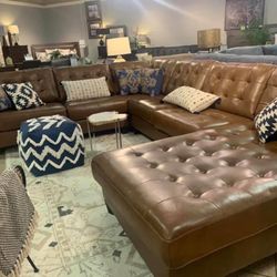 Baskove Auburn Leather Sectional & Couch & Sofa 