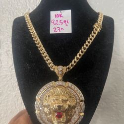 10K Yellow Gold 🇨🇺 Links Chain and Pendant For Wedding 82.5Gr 27 Inches Long