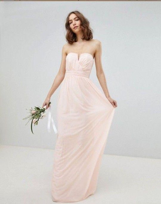 ASOS TFNC Bandeau Maxi Chiffon dress in Blush pink, Wedding / bridesmaid / ROM

